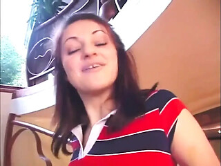 Loud moaning brunette teen spreads both holes for facial fuck
