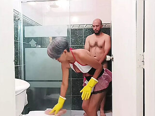 Stepbrother Gets Hard Watching Me Clean - Amateur Blowjob & Cum in Mouth