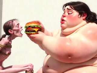 Intense Feeding Session - SSBBW Humiliates and Fattens Thin Girl
