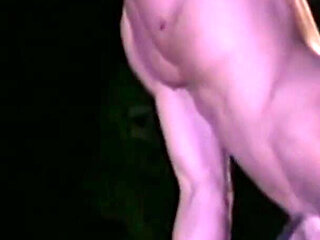 Alluring beauty playing with thick dick outside