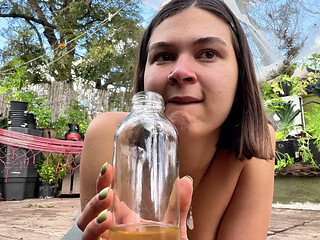 Kinky Mary Pees in a Bottle Outdoors and Drinks It