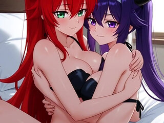 Rias Gremory and Akeno in an intimate moment full of passion - Adult version