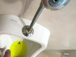 Dared to Piss Fully Naked in Public Toilets Urinal