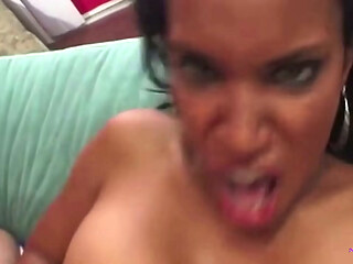 Cum ends up deep in this tall ebony girls mouth and throat after some fucking