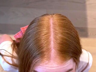 Cute redhead GF cell phone POV blowjob