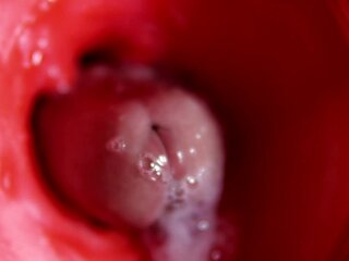 Crazy ASMR cumshot inside pussy caught on camera from the inside