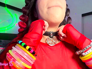 Gigi Star owns the blacklit room with her big dick and glittery freckles