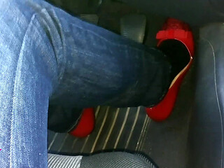 Pedal Pumping and Relaxing My Hosed Feet in Red Pattent Flats