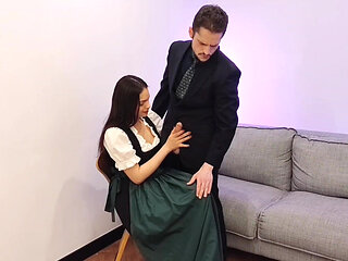 Ana Spears Jerks off Her Boss's Dick Cum on Dirndl Apron