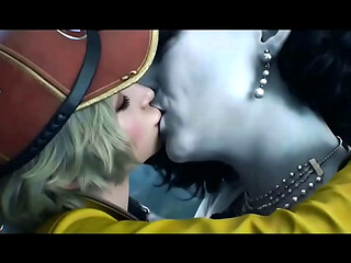 Lady Dimitrescu x Cindy Aurum lesbian kissing (Resident Evil, Final Fantasy VII/ AI generated)