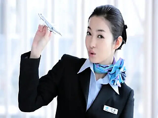 Flight attendant Ryu delivers an elegant and horny performance on a