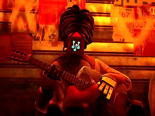 hippie dude fingering a pussy guitar