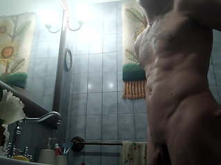 Genius naked in bath