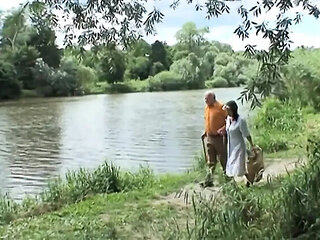 Blonde teen Alexa Bold gets nasty outdoor threesome with old couple fucking