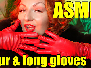 Fur fetish and long leather gloves pin up MILF