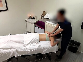 A gorgeous Japanese waitress who was like &quot_no, no, no, I have a boyfriend&quot_ when her massage therapist was about to fuck her pussy, but she finished her massage with a big smile on her face