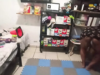 Fat mother-in-law performs cleaning in the room part 1