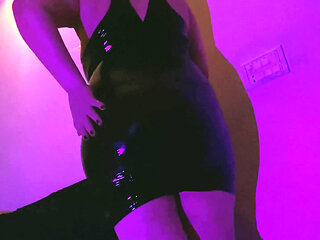 Latex Sexy Short Dress and High Heels Stripping Seducing