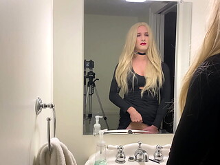 Hot Blonde Crossdresser Shows Cock
