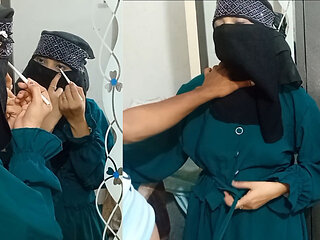 Muslim girl with beautiful eyes, was fucked in front of mirror