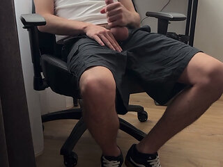 Curly twink guy jerked off after college and cum