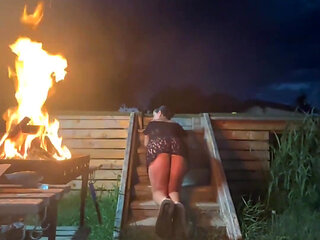 Stairway Tease by the Fire - Sheer Top, Thong & Slow Dance