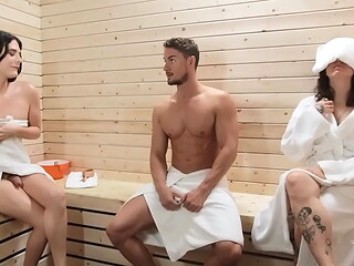 TRANS ANGELS - Skyy Can'_t Help Checking Bailey Archer'_s Curves In The Sauna While His Gf Sits Next To Him