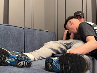 Bottom sniffs sweaty socks and gets a creampie