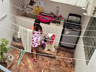 The Neighbor Is Watched Washing Clothes by Her Neighbor
