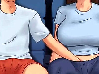Summertime saga: stepbrother fingers his stepsister in the cinema
