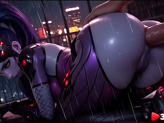 Dressed in a sexy, latex Black Widow cosplay costume, she surrendered herself completely to me on the building'_s rooftop.[AI]
