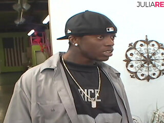 Sexy girl eats cum after getting fucked hard by two massive cocks