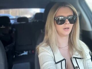 Blonde Babe Driving Around Like a Slut in Car