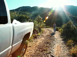 Cute Skinny Blonde Gets Fucked Standing up by the Side of the Road