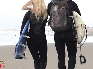 Buff surfer makes love to hot blonde in CA
