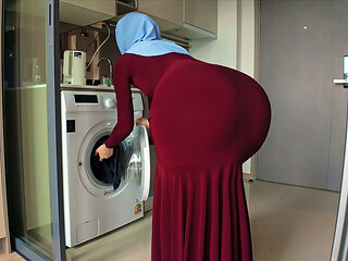 Step Mom in a hijab accidentally caught my naughty stare on her round ass
