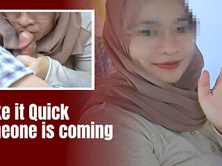 Almost Caught, Glasses Hijab Girl Doing Blowjob in the Car - Minokiiko