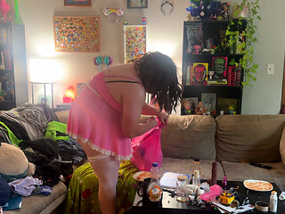 Pink Sissy Maid Works Hard