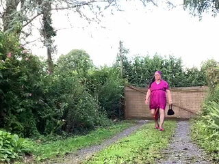 In outfit with a new fuchsia dress for an evening