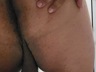 Chub plays in the showers at work