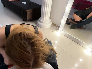 Slut on a Leash Gives Master a Deep Sloppy Blowjob