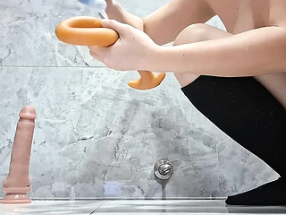 Slinky Snake and Dildo Double Anal for a Gaped MILF