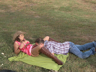 Busty babe gets anally fucked outdoor