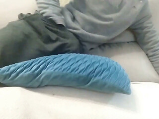 Handsome Man with Good Body Fucks the Cushion on the Sofa Thinking It's Your Ass