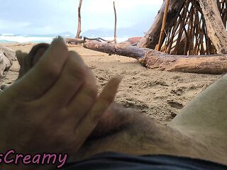 Misscreamy Teacher Handjobs My Cock Under Umbrella in the Rain!