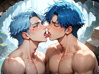 Blue-haired Muscle Orgy in a Snowy Cave! Gay XXX Porn!