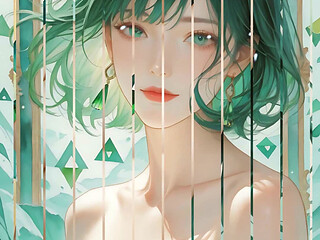 Nude Silhouette in Emerald Geometry