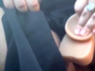 Fat girl with hairy pussy squirts in the car