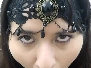 Goth Mistress Sucks off a Lucky Fan