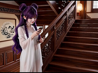 The purple-haired girl with two ponytails, with extremely smooth animation. Episode 2 AI-generated